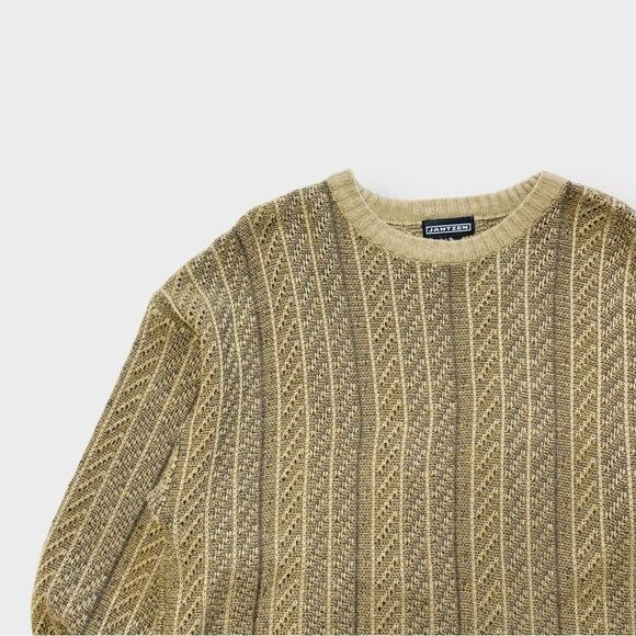 Vtg 90s Jantzen Open Knit Striped Sweater, Dad Grandpa, Textured Geometric 80s L - Picture 2 of 4